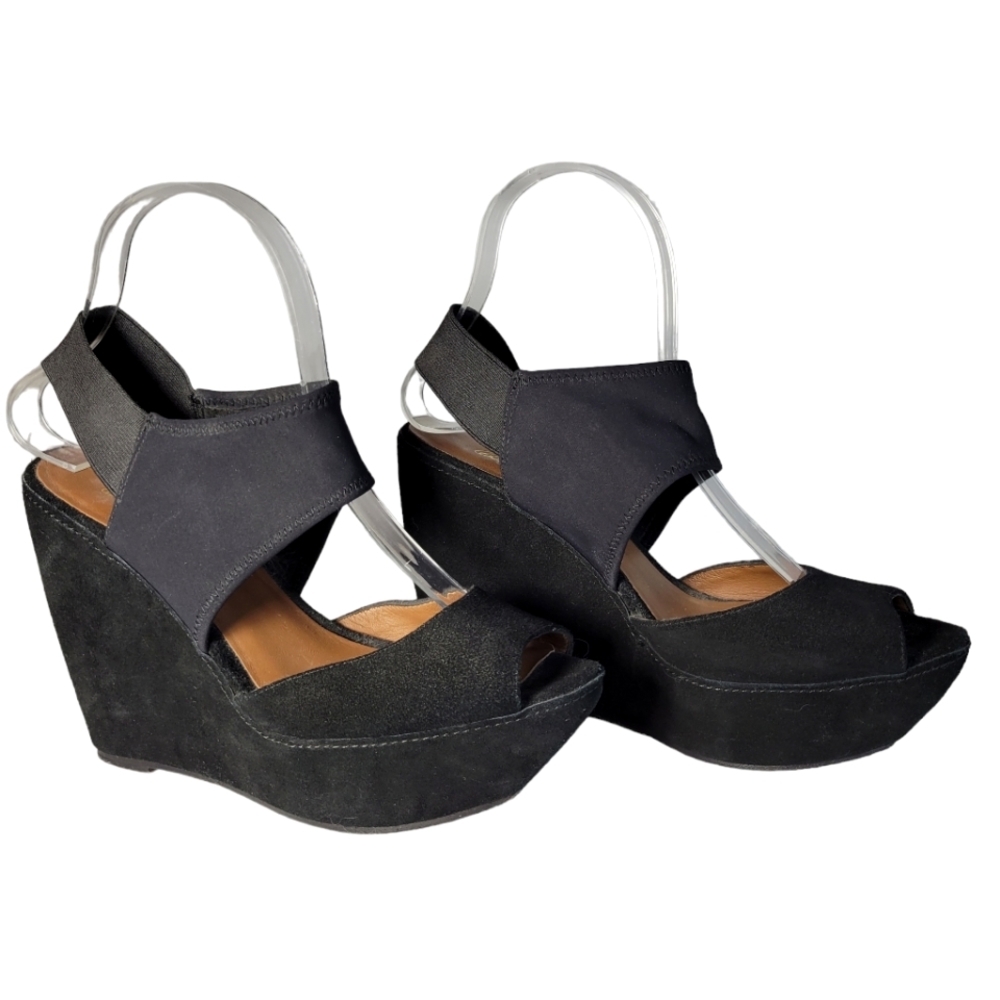 Donald J Pliner black suede platform wedge sandals Size 8